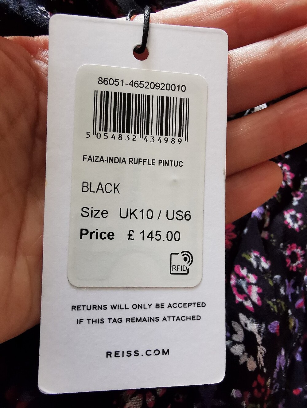 Reiss Black Sheer Floral Ruffle Blouse with Pink and Purple Accents - Picture 13 of 15